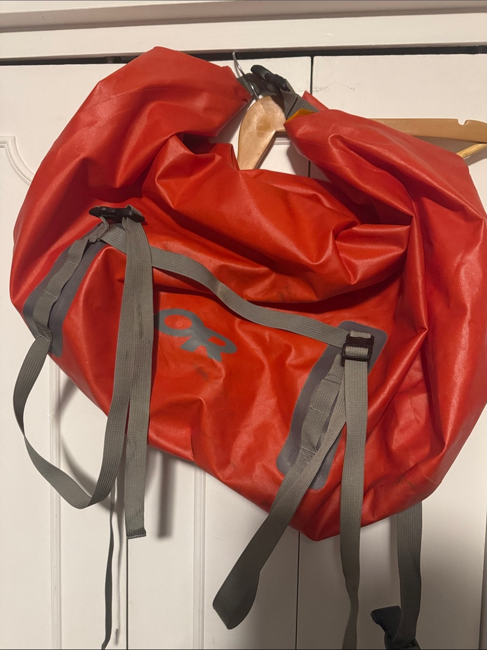 Outdoor Research Red Roll-Top Dry Tote with Gray Straps